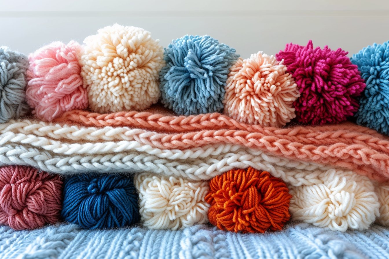 Pompons en laine colorés faits maison